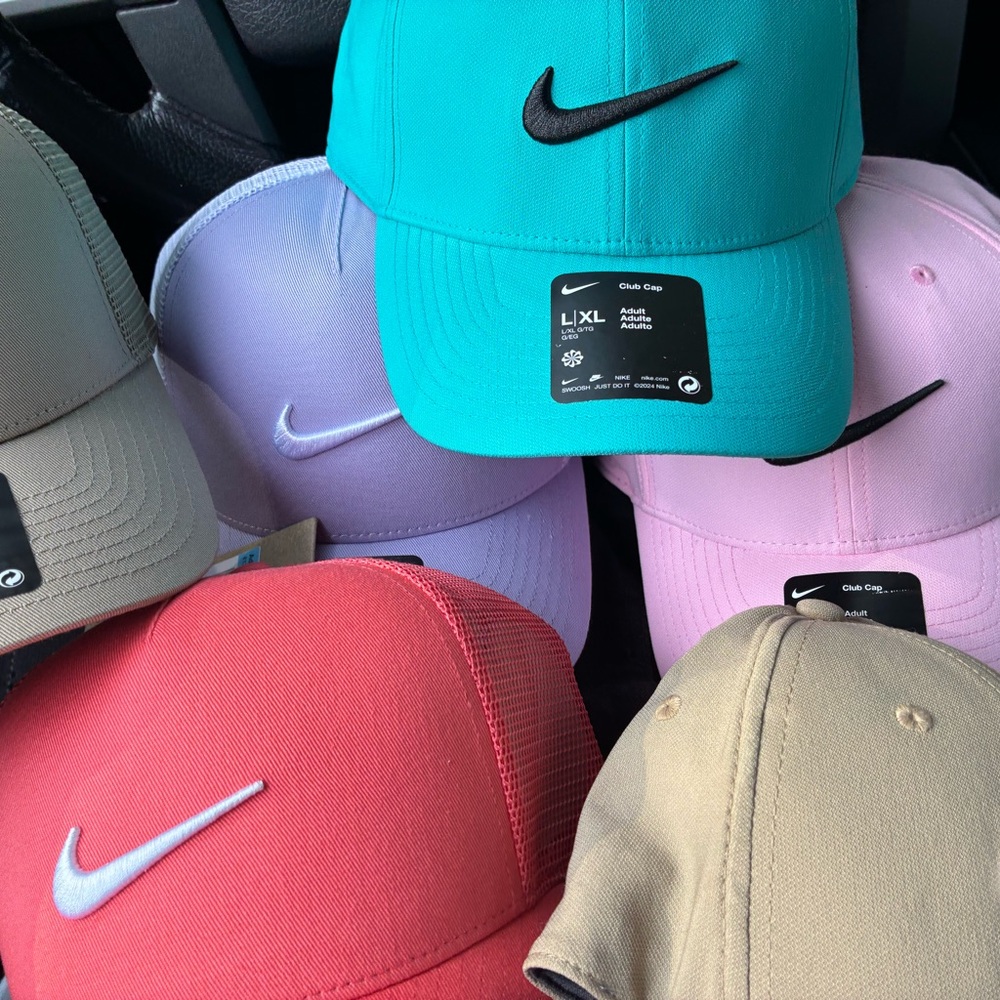 Nike Caps in Turquoise, Lavender, Pink, Red, and Tan